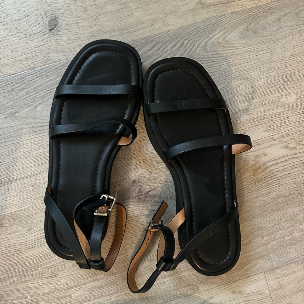 Madewell Black Double Strap Leather Sandal